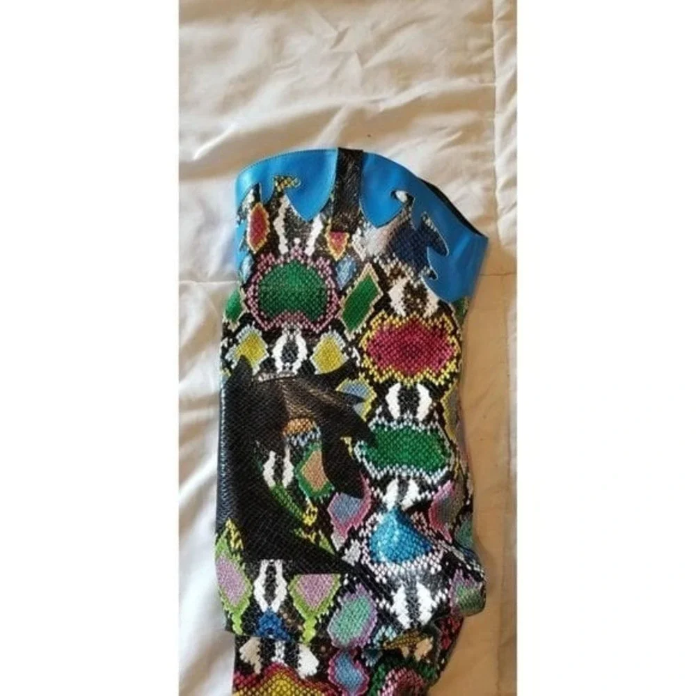 Snakeskin Print Cowboy Boots Western Neon‎ Yellow Accents Trendy Colorful